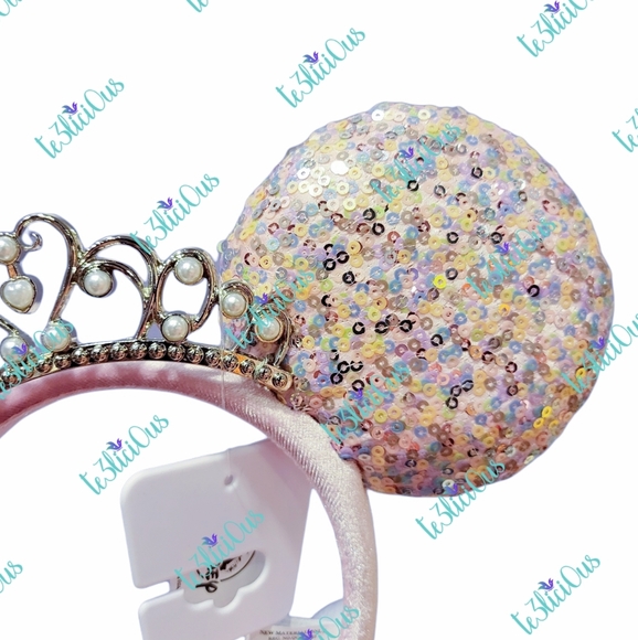 DISNEY PARKS PEARL SEQUINED TIARA EARS HEADBAND - Picture 3 of 5